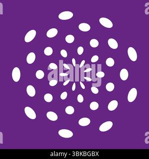 Weißes Blütenblatt. Lilafarbenes Hintergrunddesign. Radialer gepunkteter Vektor. Abstrakte Blume. Stock Vektor