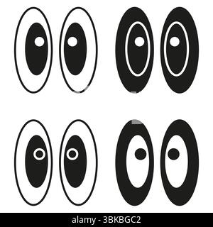 Augensymbole. Abstrakte ovale Form. Schwarze Vektorpuppen. Wiederkehrendes visuelles Muster Stock Vektor