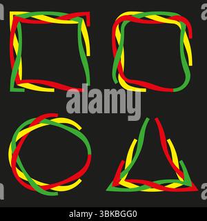 Abstrakte geometrische Rahmen. Gewellte, farbenfrohe Ränder. Rote gelbe grüne Linien. Vektor modernes Design. Stock Vektor