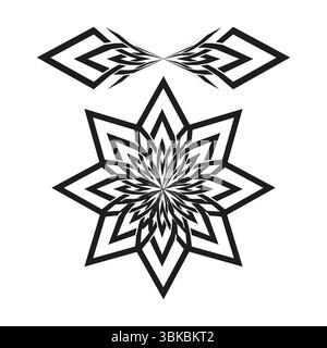 Sternmustervektor. Abstraktes Schneesymbol. Geometrische Stachelform. Auffälliges schwarzes Symbol. Stock Vektor