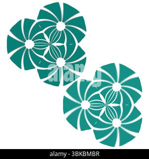 Mandala-Gruppen. Abstrakte Blumenmuster. Kreisförmige geometrische Konstruktionen. Blauer dekorativer Vektor. Stock Vektor