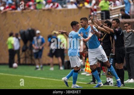 Rodri vom Manchester City FC ersetzt Phil Foden vom Manchester City FC während des Fußballspiels zwischen Manchester City FC und Wydad AC. Stockfoto