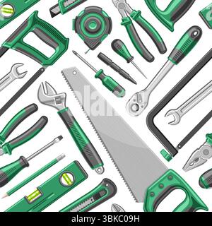 Vektor Handyman Tools nahtloses Muster, dekorativer Hintergrund mit Sammlung fliegenden Handwerker Werkzeuge für Verpackungspapier, quadratische Abdeckung mit Gruppe von Stock Vektor