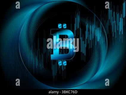 Bitcoin-Aktiendiagramm des Börsenhandels mit Kryptowährungen. Abstraktes blaues Finanzdiagramm des Vektors Stock Vektor