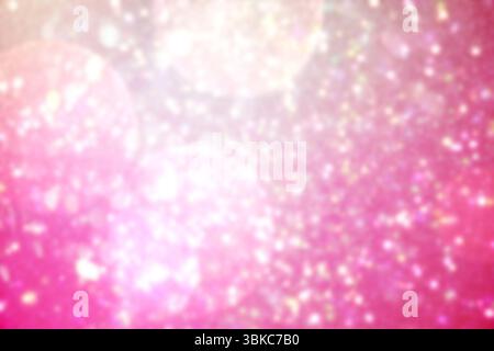 Das abstrakte Farbverlauf glänzt mit rosafarbenen und goldenen Bokeh-Partikeln in flachem Design Stockfoto