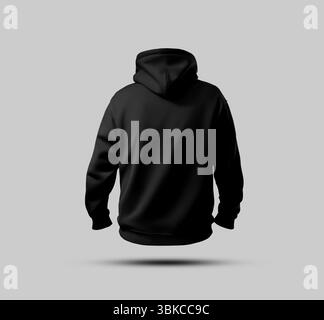 Modell eines übergroßen schwarzen Hoodies, Rückansicht, 3D-Rendering, isoliert auf Hintergrund. Freizeitkleidung für Herren für Design, Druck, Muster, Branding, Werbung Stockfoto