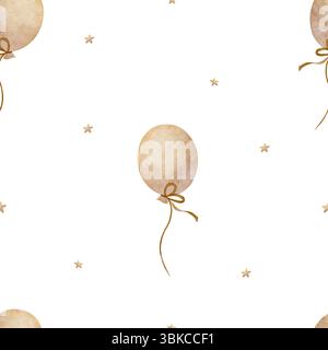 Muster Luftballon beige, Aquarellillustration handgezeichnet. Nahtloser Druck im Vintage-Stil auf Textilien für Kinder mit isoliertem Hintergrund Stockfoto