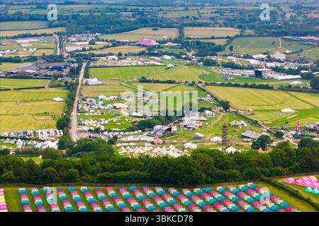 Worthy Farm, Pilton, Somerset, Großbritannien. Juni 2025. Allgemeine Luftaufnahme des Musikfestivals vom Campingplatz Worthy View vor dem Glastonbury Festival in Pilton in Somerset, das nächste Woche vom 25. Juni bis 29. Juni 2025 beginnt. Bildnachweis: Graham Hunt/Alamy Live News Stockfoto