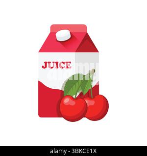 Kirschsaftsammlung im flachen Stil. Kirschen trinken Vektor-Illustration auf isoliertem Hintergrund. Gesundes Cocktail-Zeichen-Business-Konzept. Stock Vektor