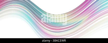 Abstrakter Konzepthintergrund mit holografischen gekrümmten Wellen und schwarzen Umrissen. Vektorkunst buntes Bannerdesign Stock Vektor