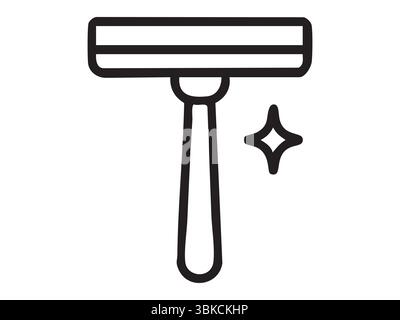 Schwarze Umrandung des Symbols „flach“ des Fensterrasches auf weißem Hintergrund. Konzept des Reinigungswerkzeugs, der Haushaltsgeräte, der Hygiene, der Hauspflege. Stock Vektor