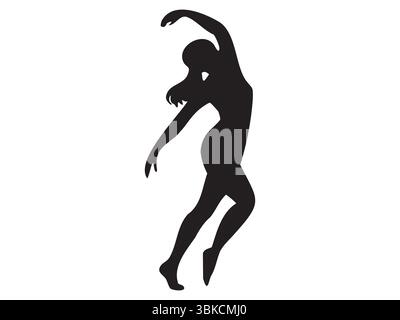 Silhouette einer eleganten tanzenden Frau in anmutiger Pose, isoliert auf weißem Hintergrund, grafische Illustration. Konzept von Tanz, Bewegung, Ballett, Kunst, Designelement. Stock Vektor