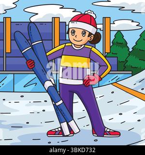 Weiblicher Skipullover mit Skitarren farbigen Cartoon Stock Vektor