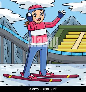Weiblicher Skipullover Mit Helmfarbenem Cartoon Stock Vektor