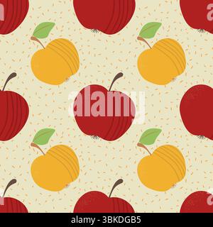 Äpfel und Punkte nahtloses Muster. Ökologisches Obst mit Flecken und Blättern. Herbsternte. Trendige Saft Wiederholung Vektor Illustration Stock Vektor