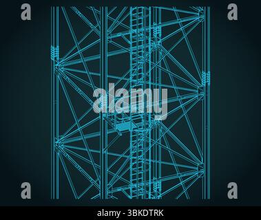 Selbsttragender isometrischer Entwurf des Turms Nahaufnahme stilisierte Vektorillustration Stock Vektor