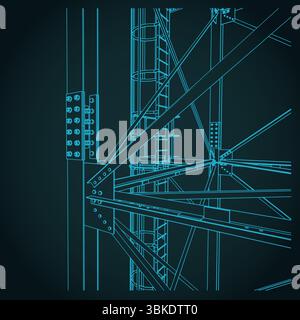 Selbsttragende Tower-Unterstützung isometrischer Blaudruck Nahaufnahme stilisierte Vektorillustration Stock Vektor
