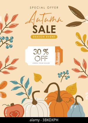 Herbstkollektion, Herbstkuschelset, Design für Poster, Banner, Grußkarten, Aufkleber, Verkauf Stock Vektor