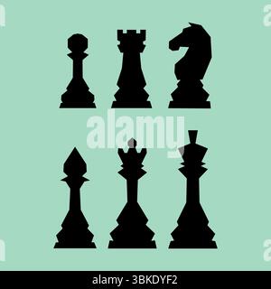 Symbole für Schachfiguren gesetzt. Brettspiel. König, Königin, Bischof, Bauern, Pferd, ritter, Turm. Internationaler Schachtag. Schachturnier. Strategiekonzept Stock Vektor
