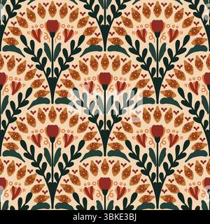Nahtloser floraler Scribble-Muster Hintergrund, Motive florale Hand gezeichnet, Scribble-Stil, Jakobsmuster, Design für nahtloses florales Muster, Druck Stock Vektor