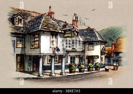 Der Windhund, Corfe Castle, Dorset, England. Eine farbige, nicht zugeschriebene Künstlerabbildung aus der „Old Inns“-Serie von Zigarettenkarten, die 1936 von W.D. & H.O. Wills veröffentlicht wurde. Stockfoto