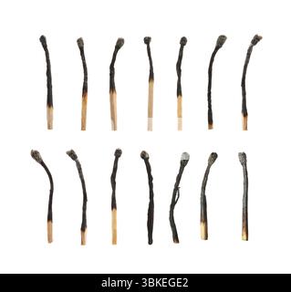 Satz verbrannter Übereinstimmungen isoliert auf weiß Stockfoto