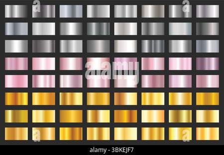 Goldene Rose, Silber und goldene Verläufe. Metallisch glänzender Farbverlauf, verchromter Metallrahmen. Metallfolienstruktur für Hochglanzbanner und Premium-Etiketten. Vektor Stock Vektor