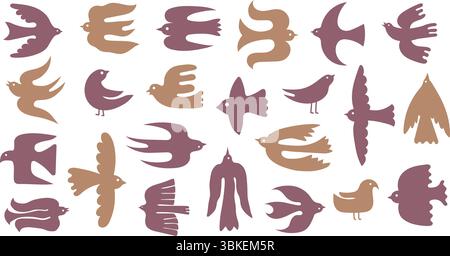 Einfache Vogel-Silhouetten. Fliegende Taube, abstrakte Taube, minimalistischer Spatzen und Schwalbenfigur. Peace and Freedom Vögel im skandinavischen Stil Stock Vektor
