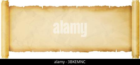 Alte Schriftrolle. Strukturierte Pergamentrolle mit abgerissenen Kanten, zerknittertes Altpapier für historische Dokumente, Diplome oder Ansagen. Vektor Stock Vektor
