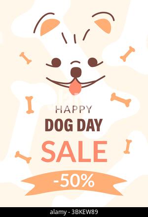 Das Design des Booklet mit dem Bild des Pommerschen Pommerschen, das dem Internationalen Hundetag gewidmet ist. Ein Poster mit einem Bild eines fröhlichen Hundes, ein Banner mit Text, ein Verkauf von Haustierbedarf. Stock Vektor