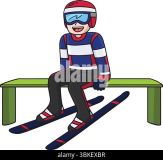 Männlicher Skipullover Nimmt Position Cartoon Clipart Ein Stock Vektor