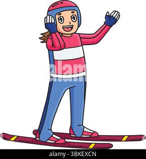 Weiblicher Skipullover mit Helm-Cartoon-Clipart Stock Vektor