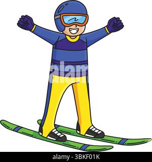 Männlicher Skispumper, Der Arme Hebt, Cartoon Clipart Stock Vektor