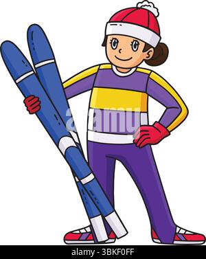 Weiblicher Skipullover mit Skibrettern Cartoon Clipart Stock Vektor