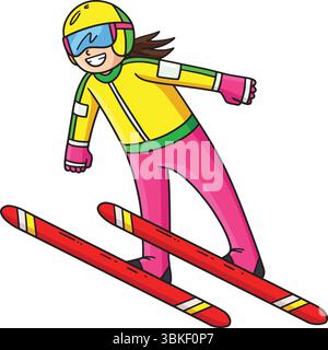 Skisprung Weiblicher Skisprung Mit Clipart Stock Vektor