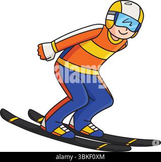 Männlicher Skipullover, der den Ramp Clipart hinunterrutscht Stock Vektor