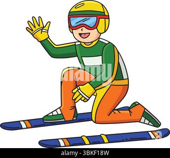 Männliche Skispringer Befestigung Ski Boards Clipart Stock Vektor
