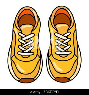 Gelbe Turnschuhe, Laufschuhe zum Schnüren, sportliche Turnschuhe, sportliche Joggingschuhe, lässige Outdoor-Schuhe. Herbstschuhe Stock Vektor