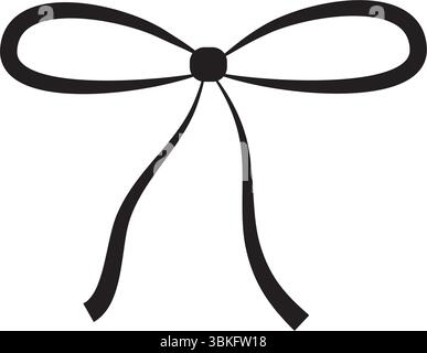 Schleifenknoten gebunden mit einfachen Schnur, isoliert auf weißem Hintergrund. Handgezeichnete Schnur zur Dekoration. Minimaler Seilwirbel, gekrümmtes Garn, Gewinde dra Stock Vektor