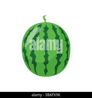 Runde grüne Wassermelone Bio natürliches Dessert gesund süß rot saftig Sommerfrucht handgezeichnet. Stock Vektor