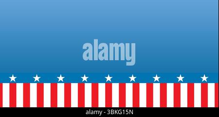 Das flache Banner zeigt rot-weiße Streifen und ein blaues Sternband über blauem Farbverlauf mit Transparenz Stockfoto