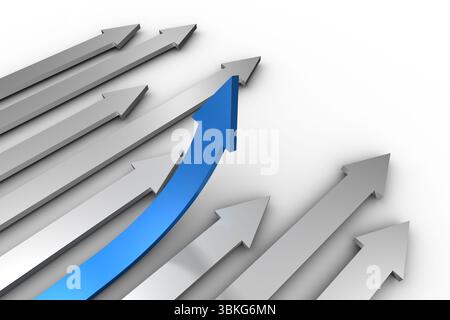Blauen Pfeil nach oben vom grauen Pfeile Stockfoto