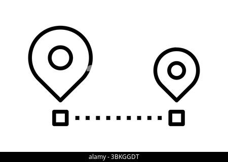 Konzept der Entfernungslage. Symbol für Leitungslinie. Navigationspfad Zwischen Zwei Kartenstiften. Pfad zum Ziel. Richtung, Straße, Anweisung Idee. Vektor Stock Vektor