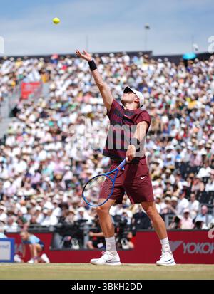 Jack Draper spielt am 13. Tag der HSBC Championships im Queen's Club in London. Bilddatum: Samstag, 21. Juni 2025. Stockfoto