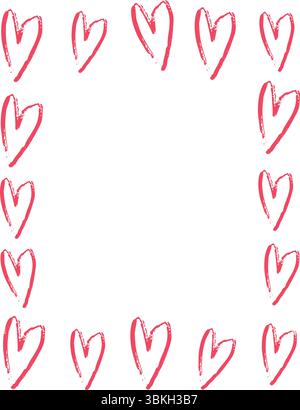 Vektorhandgezeichneter Rahmen aus rot strukturierten Herzen Stock Vektor