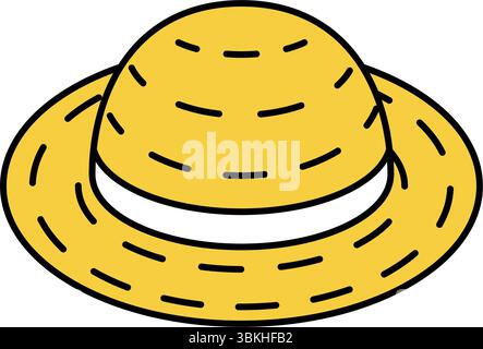 Isometrische Strohkunstabbildung eines Strohhutes, einfache Sommer-Mode-Ikone, Vektor-Illustration Stock Vektor