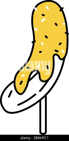 Isometrische Strichkunstillustration einer Banane mit Schokoladenüberzug, einfache süße Ikone des Sommerfestivals, Vektor-Illustration Stock Vektor