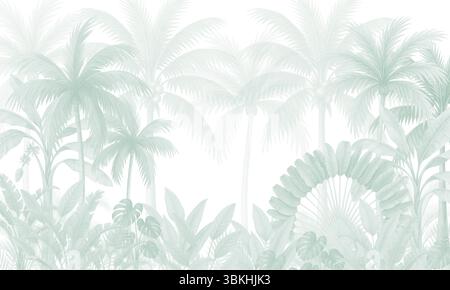Soft Mint Tropical Fototapete: Palmen und Bogengänge im Dekor Stockfoto