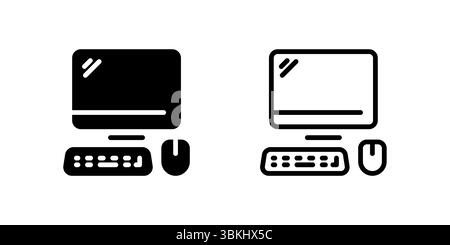 Einfaches Desktop-Computer-Setup-Symbol für Büroumgebungen, Arbeiten von zu Hause aus und digitale Arbeitsplätze. Perfekt für Technik, Wirtschaft und Bildung. Stock Vektor