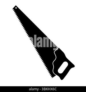 Handsäge Silhouette Symbol Vektor-Illustration. Eine schwarze Silhouette einer traditionellen Handsäge mit gezackter Klinge und ergonomischem Griff. Stock Vektor